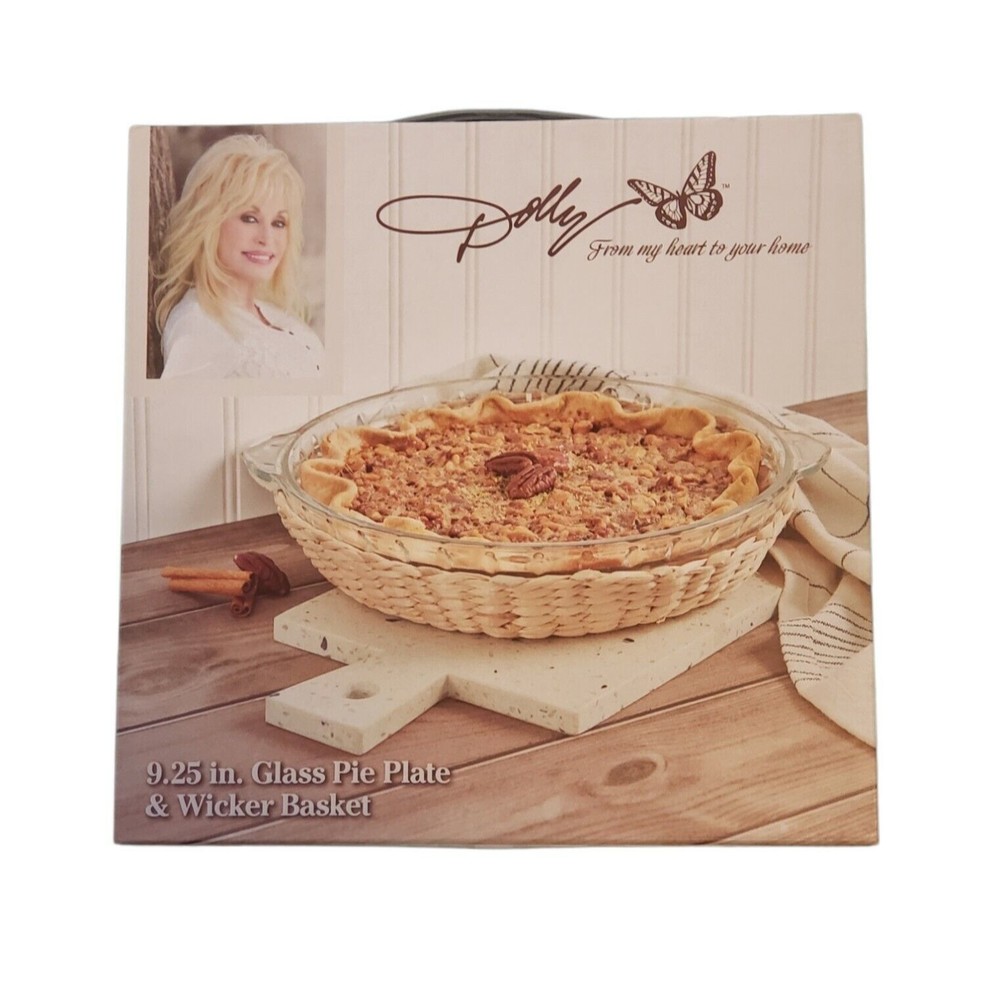 Glass Pie Plate 9.25" & Wicker Basket by Dolly Parton New in Box